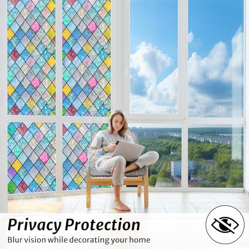 Rainbow Stained Glass Window Film - 17.5" x 78.7" Cling
