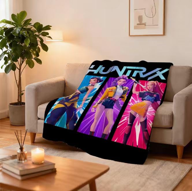 K-Pop Demon Hunters Kids Flannel Throw Blanket - Soft 55" x 40" (Black)