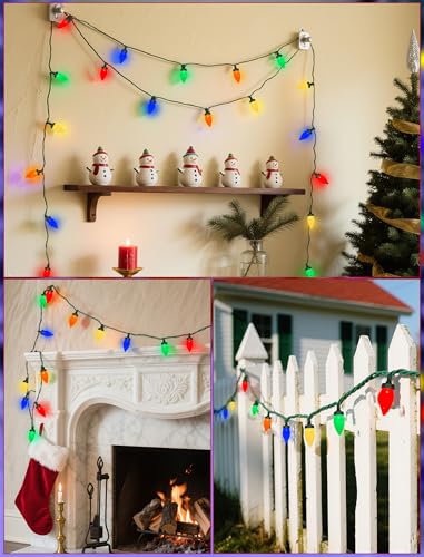 Multicolor C7 LED String Lights 26FT Christmas Decor with 50 Bulbs - Green Wire