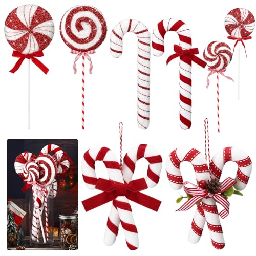 Vercraft 8pcs 16" Red White Candy Cane Ornaments - Giant Christmas Tree Decor (Red White)