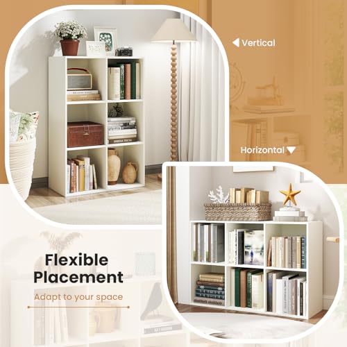 3-Tier 6-Cube Bookcase, Modern Storage Organizer Shelf Unit for Living Room