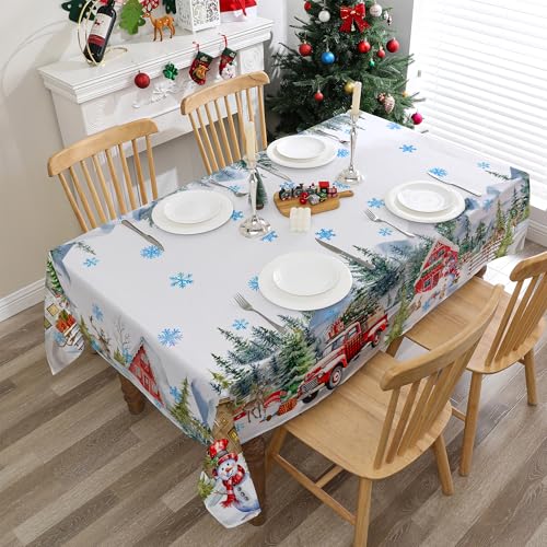 Cusugbaso White Christmas Tablecloth 60x104 Inches Rectangular Holiday Decor