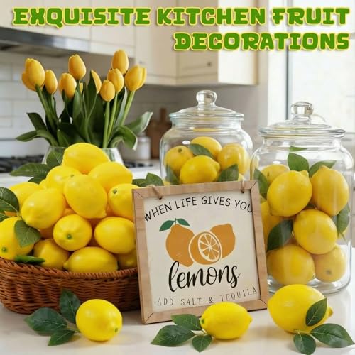 56 Pcs Artificial Lemon Decoration Set with Wooden Sign