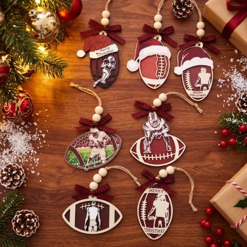 24 Pack Wooden Christmas Football Ornaments for Holiday Tree Decor
