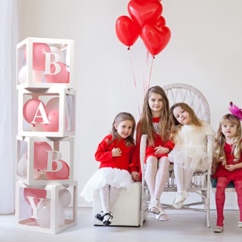 Transparent Baby Shower Balloon Boxes with Letters - 4 Pack (White)