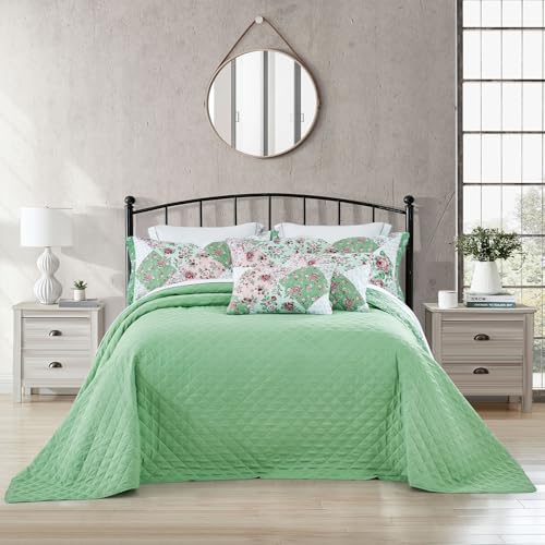 Oversized King Bedspread 128x120, Reversible Floral Quilt Set