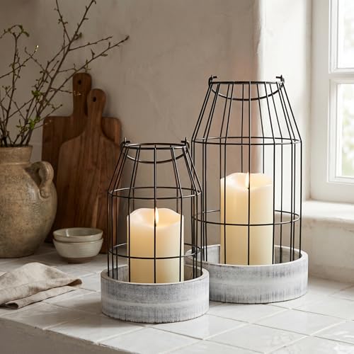Rustic Farmhouse Lantern Set of 2 - Decorative Candle Holders