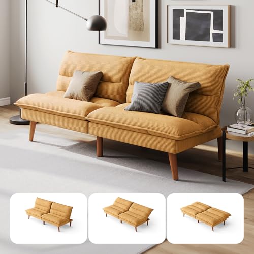 Convertible Corduroy Futon Sofa Bed, 71-Inch Small Sleeper Loveseat