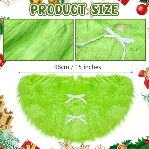 ZhowHoHo 2pcs 15 Inch Green Faux Fur Christmas Tree Skirts Mini Holiday Decor