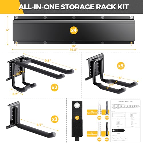 66-Inch Garage Tool Organizer Wall Mount with Adjustable Hooks