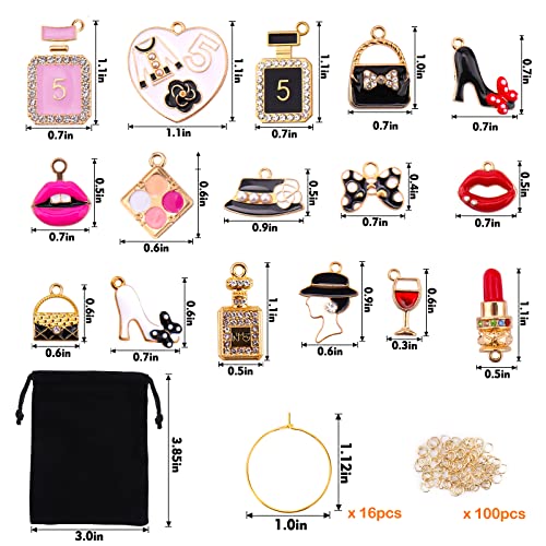 Ladies 16-Pack Wine Glass Charms Set - Gold Rings, Fun Drink Markers, Party Decor
