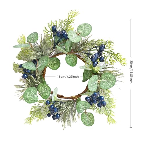 Artificial Norfolk Pine Candle Ring with Blue Berries, 12-Inch Christmas Decor