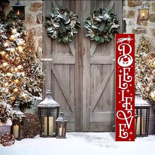 JYKCUL Believe Nativity Porch Sign - 47.2" Vertical Christmas Welcome - Red