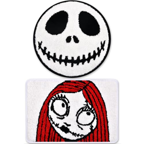 Halloween Nightmare Jack and Sally Bath Rug Non-Slip Microfiber Floor Mat 19x27 Inches