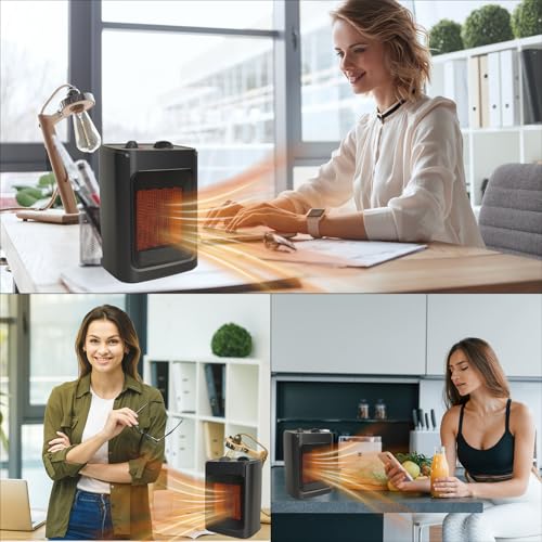 Mini Space Heater Fan Black, 1500W Portable Ceramic Heater for Bedroom & Office