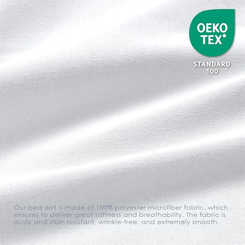 Queen Elastic Wrap-Around Bed Skirt - 15-Inch Drop Dust Ruffle (White)
