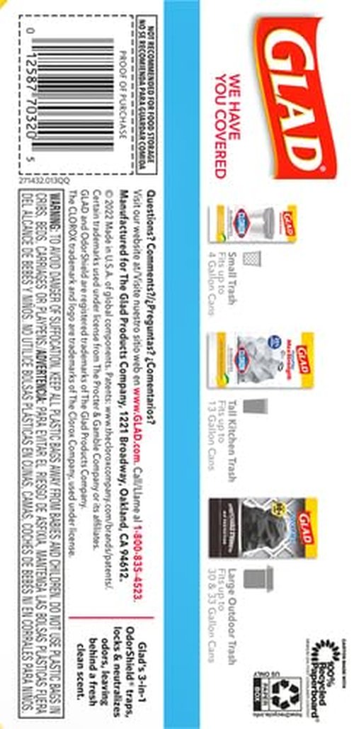Glad Kitchen Trash Bags, 13 Gallon, Fresh Clean | ForceFlex MaxStrength | Tall Kitchen | 34 Count, Pack of 6