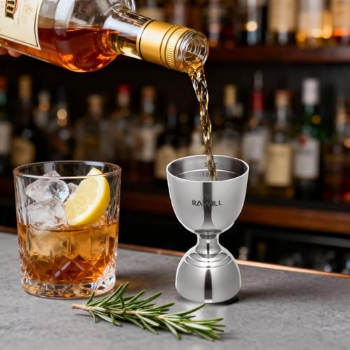 RAWILL Double Shot Jigger Set - 2 oz & 1 oz Bar Measuring Cups, Stainless Steel Barware