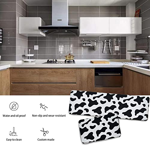 Cowhide Milk Cow Print Kitchen Rug Set - Non-Slip Washable Floor Mats, 2-Piece