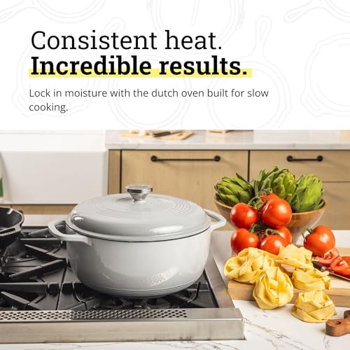 6-Quart Enameled Cast Iron Dutch Oven with Lid & Dual Handles - Oyster White