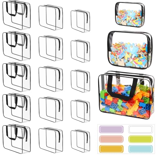 18-Pack Clear Toy Storage Bags with Zipper and Labels, Waterproof PVC Organizers