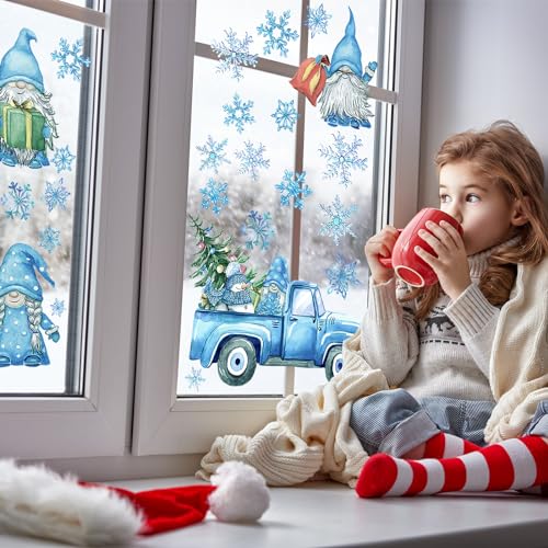 Haull 6 Sheet Winter Gnome Wall Decals Snowflake Gnomes Window Clings - Winter Gnome Style