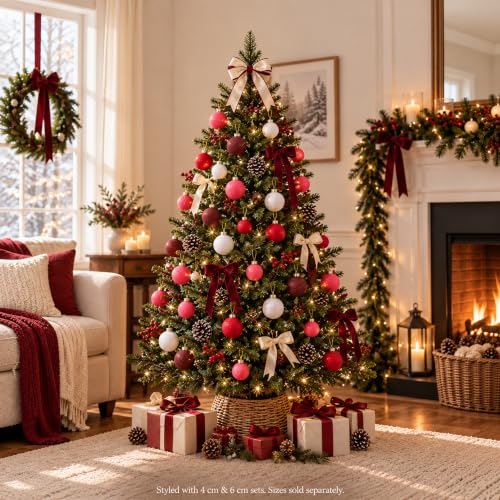 Mystarae Crimson Frost Textured Red Mix 2.4in 16Pcs Christmas Ornaments Set