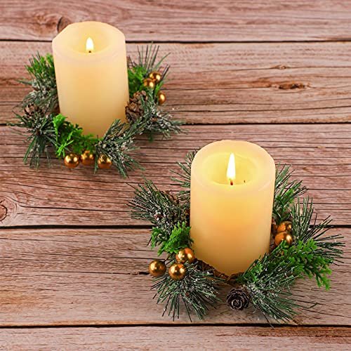 WILLBOND 6 Pcs 4.7 Inch Gold Christmas Candle Rings Mini Wreaths