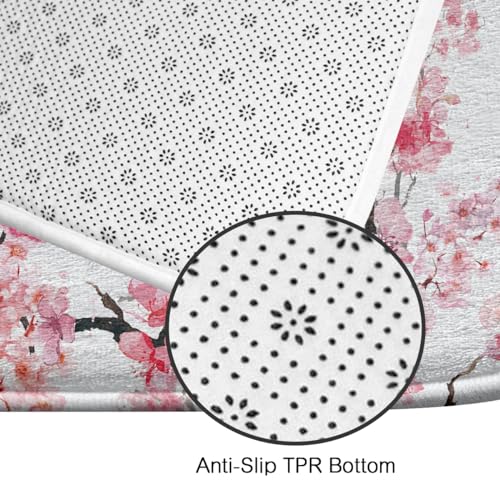 Pink Cherry Blossom 4-Piece Shower Curtain Set with Memory Foam Rugs