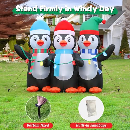 FunFanso 6 FT Christmas Inflatable Penguin Decoration with LED Lights – 3-Penguin Set