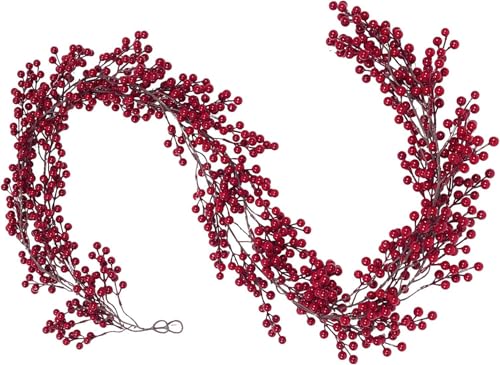 SHACOS 2 Pack 6.2 ft Artificial Red Berry Garland Christmas Decoration