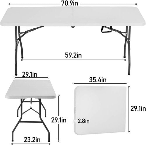 BestOffice Folding Picnic Table - 6FT Portable Camping & Party Table | Durable White Design