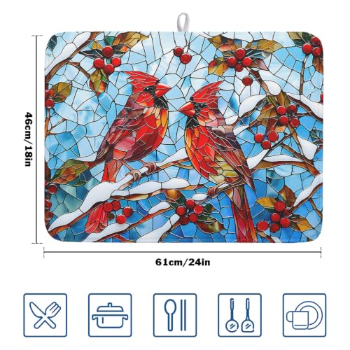 Christmas Bird Dish Drying Mat 24x18 Blue Glass | Roverantic Microfiber