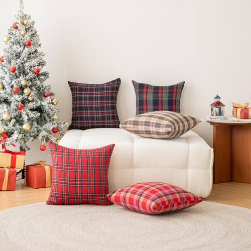 Huierxun 18x18 Inch Set of 2 Christmas Pillow Covers - Scottish Tartan Plaid Home Decor