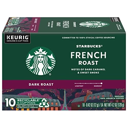 Starbucks Coffee K-Cup Pods, French Roast, Dark Roast Ground Coffee K-Cups for Keurig Brewers, 100% Arabica Coffee, 10 CT K-Cup Pods/Box (Pack of 2 Boxes)