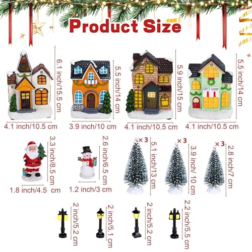 Aneco 19-Piece Christmas Village Set with Resin Houses Snowmen LED Lights & Trees