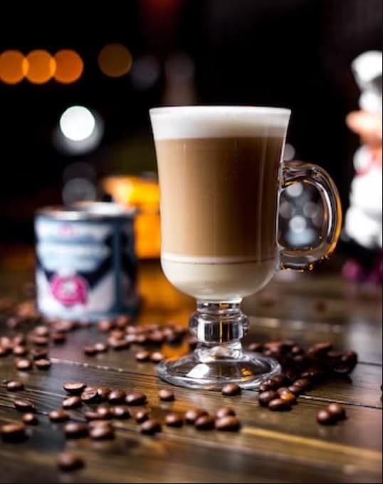 Biandeco Clear Irish Coffee Mugs Set of 2 - 8 oz Glass Hot Chocolate Cups with Handle - Footed Hot Toddy & Cappuccino Glasses