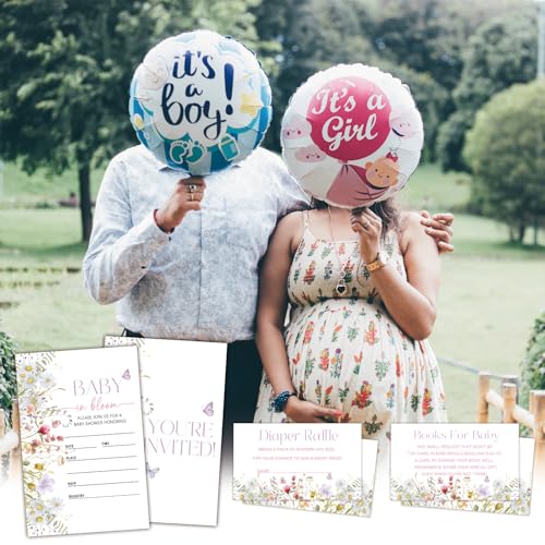 Butterfly Baby Shower Invitations Set with Diaper Raffle & Book Cards