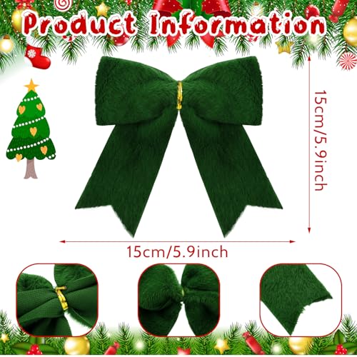 Hollowfly 12-Pack Christmas Faux Fur Bows for Tree & Decor, Green, Brown, Beige