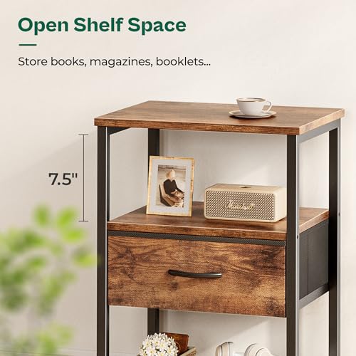 Industrial Nightstand Set of 2 with Fabric Drawer and Mesh Storage Shelf