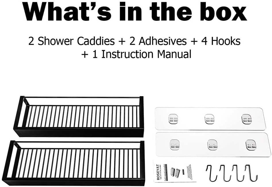 Skiennix Shower Caddy - Adhesive Organizer with Hooks | No-Drill Shower Rack Holder - 2 Pack Black