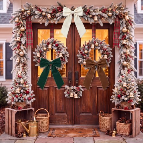 Riceshoot Earth Tone Velvet Christmas Bow Set - Large Holiday Tree Decor, 6 Pack