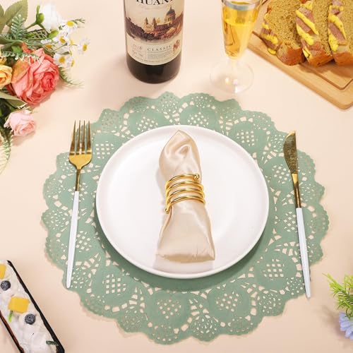 100 Pack Sage Green Lace Paper Doilies - 13.5 Inch Round Disposable Placemats