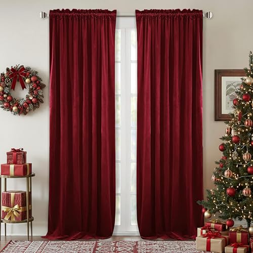 StangH Autumn Series Red Velvet Curtains 105"L x 52"W, 2 Panels for Living Room