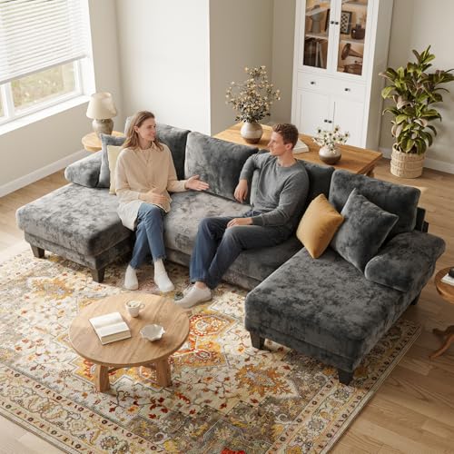 112-Inch U-Shaped Sleeper Sofa with Pull-Out Bed - Dark Grey Chenille