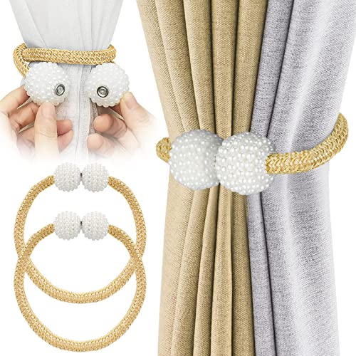 8 Pack Magnetic Curtain Tiebacks with Pearls, Gold Drape Holdbacks