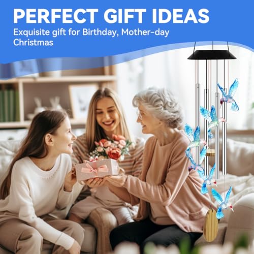 Solar Hummingbird Wind Chimes with Color Changing LED Garden Lights