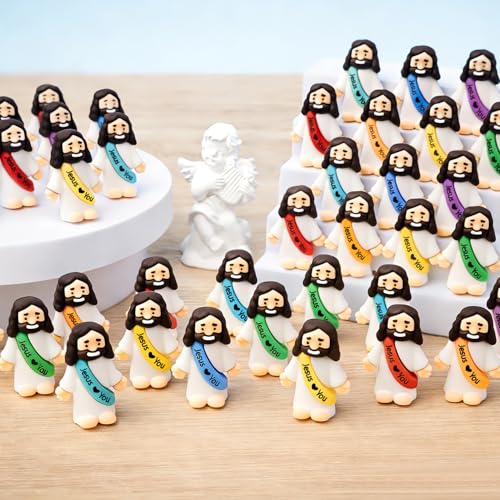 105 Pcs Mini Jesus Figurines with Pouch - Multicolor Christian Party Favors
