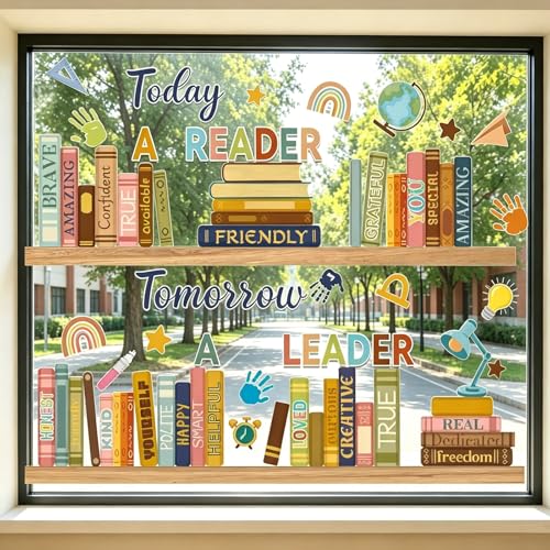 Boho Book Window Clings, Inspirational Double-Sided Classroom Decals