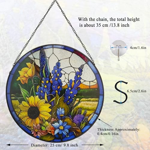 Sunflower & Lavender Stained Glass Suncatcher - 9.8 Inch Hand-Painted Window Decor